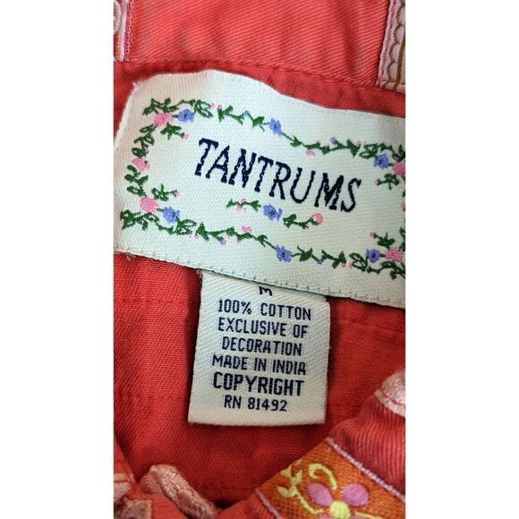 Tantrums Women Long Sleeve Floral Embroidery Ribbon Jacket Red Orange Size Mediu - Picture 13 of 14